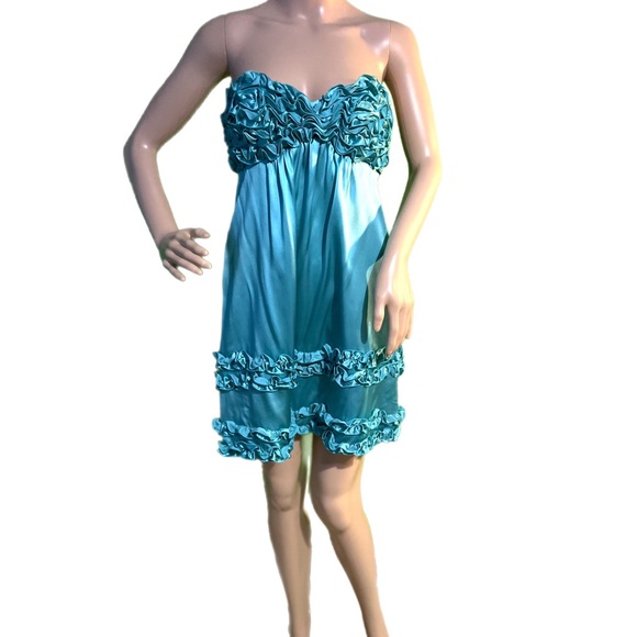 Betsey Johnson Evening | Black Label | Lined Silk Ruffled Bodice Strapless Dress - Picture 5 of 16